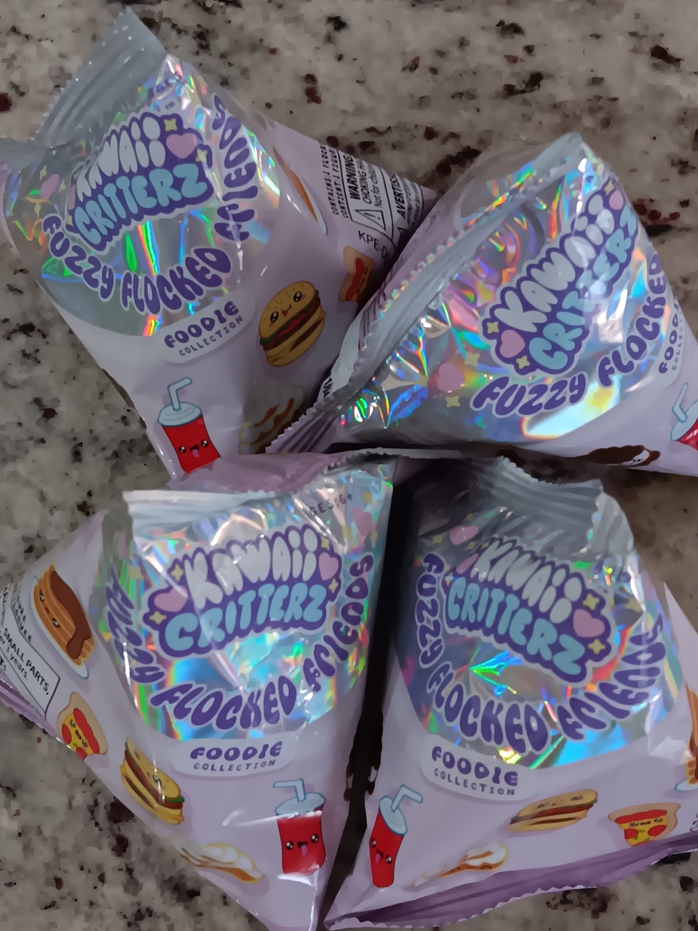4 Kawaii Critterz Fuzzy Flocked Figures Foodie Collection Blind Bags Party Favor